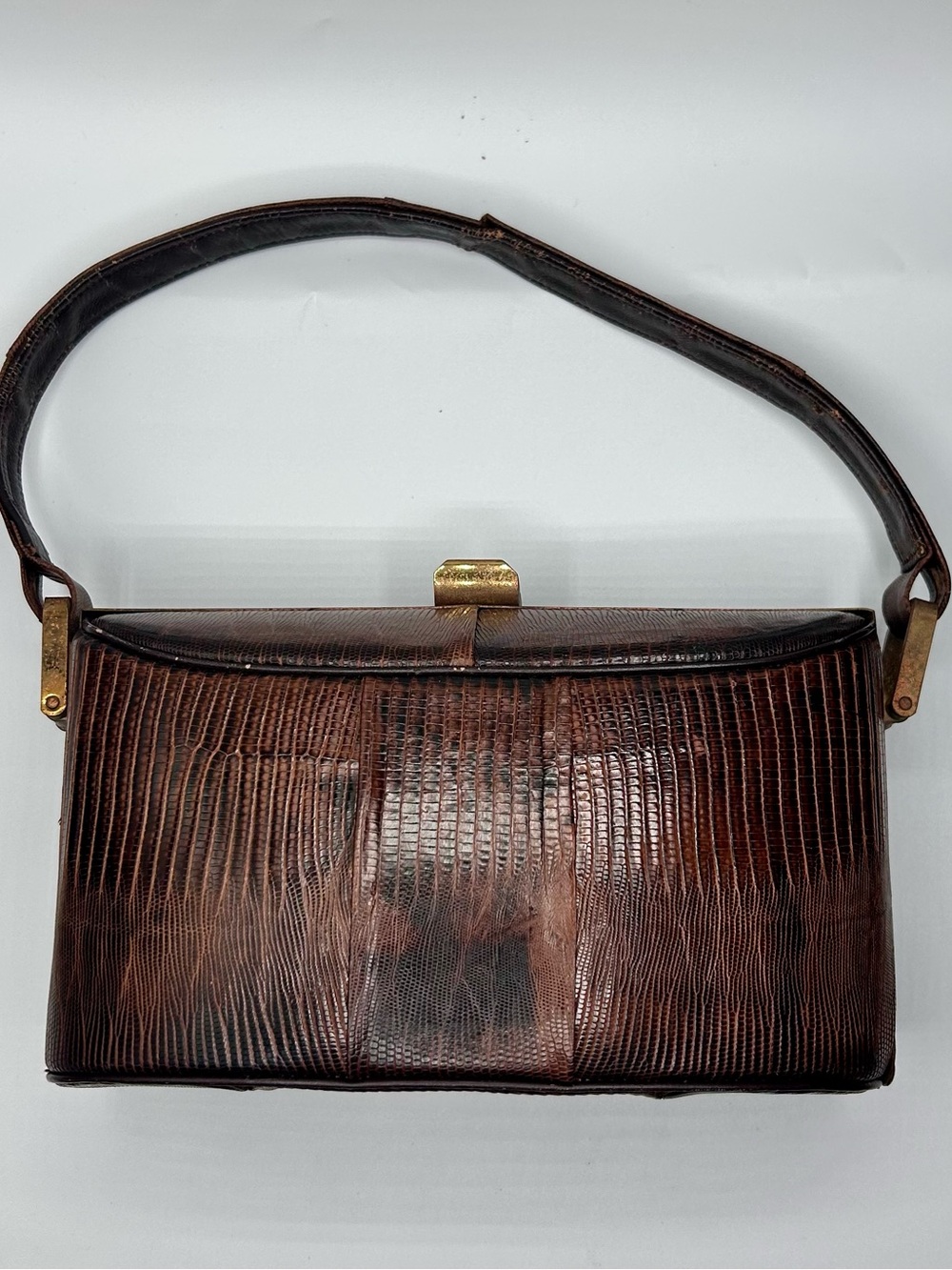 Vintage GH Bass & Co Exotic Brown Leather Top-Handle Bag w small coin bag